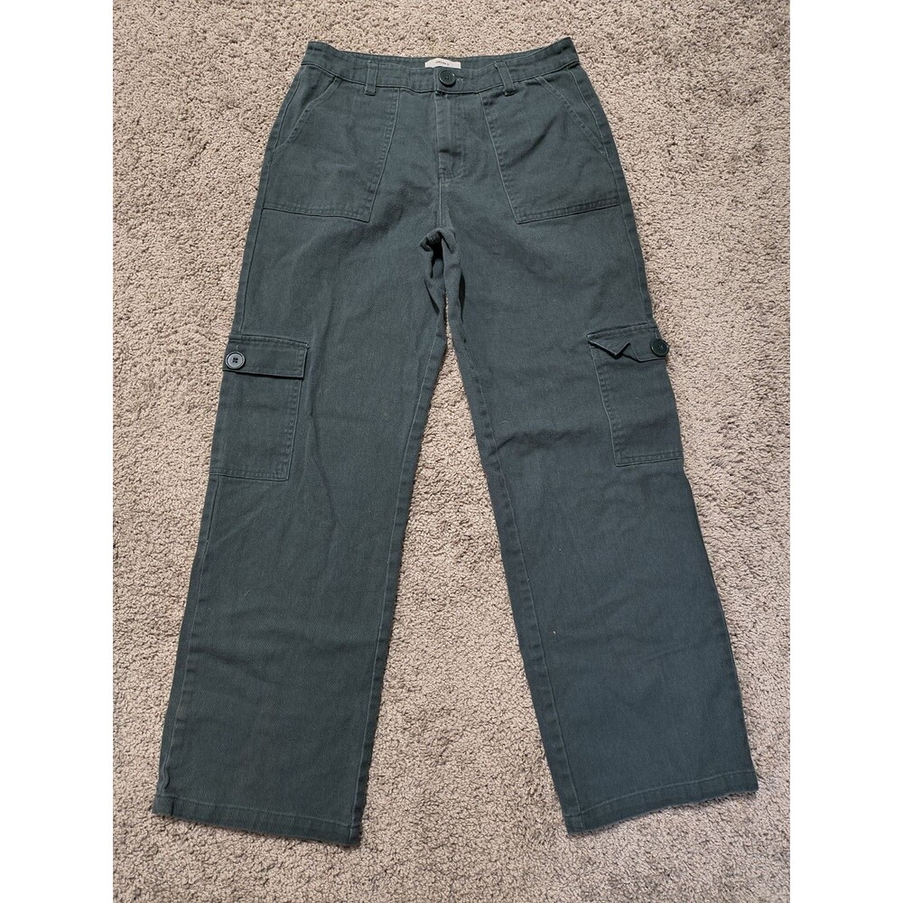 Forever 21 Utility Cargo Jeans Size 27 Green Wide Leg Oversized Pockets Y2K